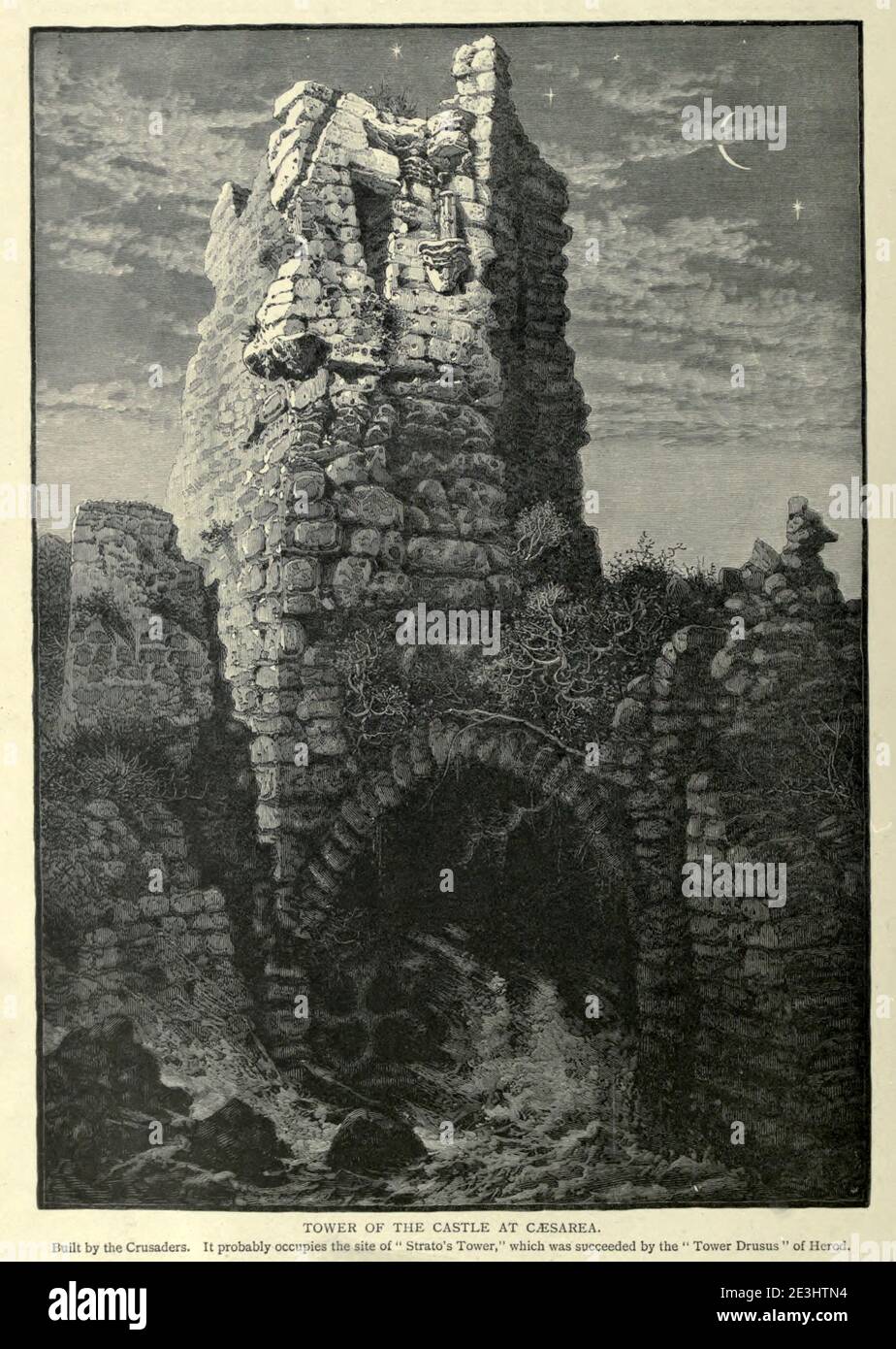 TURM DES SCHLOSSES IN CAESAREA. Gebaut von den Kreuzfahrern. Es nimmt vermutlich die Stelle von ' Strato's Tower' ein, der durch den ' Turm Drusus ' von Herodes gefolgt wurde. Holzstich von 'Picturesque Palestine, Sinai and Egypt' von Wilson, Charles William, Sir, 1836-1905; Lane-Poole, Stanley, 1854-1931 Band 3. Veröffentlicht in von J. S. Virtue and Co 1883 Stockfoto