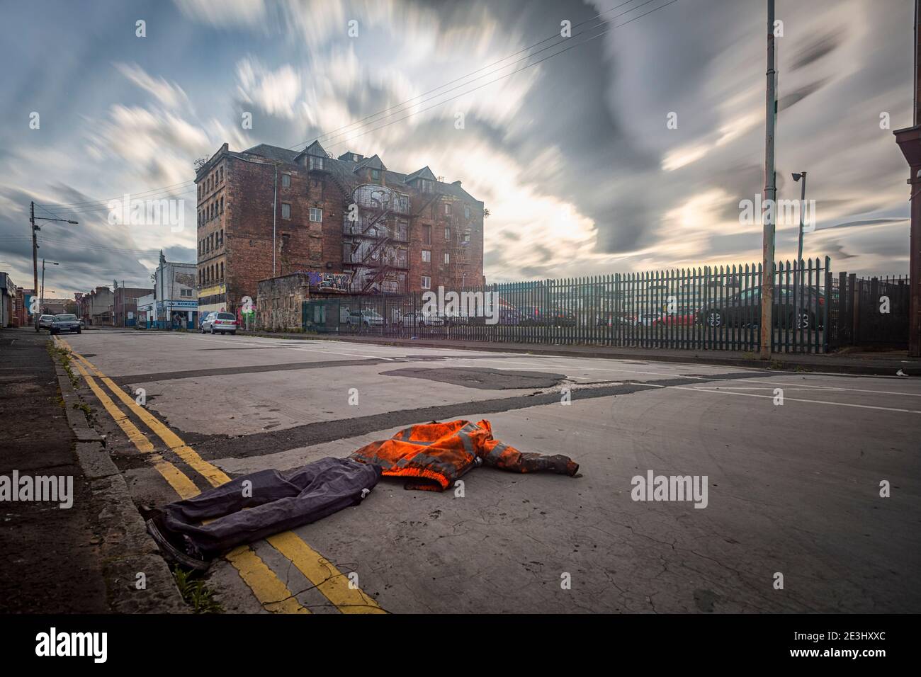 Hit And Run, Tradeston, Glasgow, Schottland Stockfoto