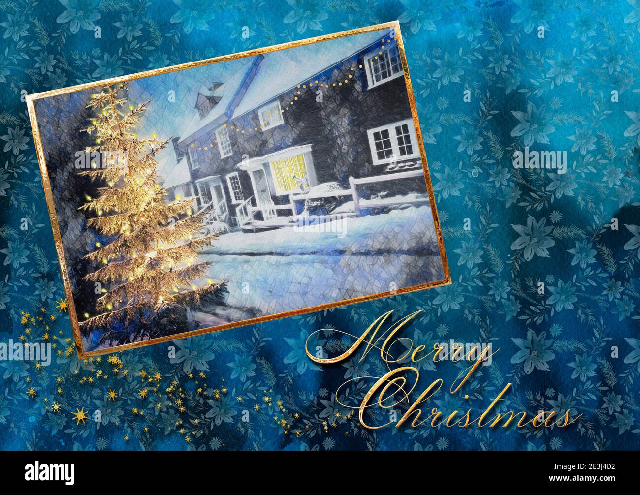 WEIHNACHTSKARTE DESIGN: Church Lane in West Wycombe, Buckinghamshire, Großbritannien Stockfoto