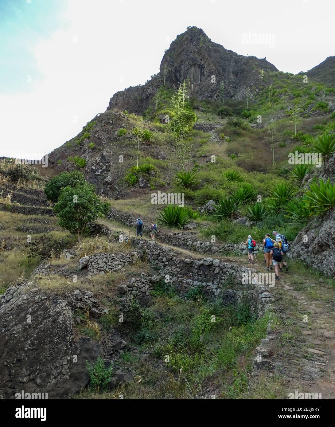 Kap Verde, Santo Antao Insel, Wanderung, Gruppe, in den Bergen. Stockfoto