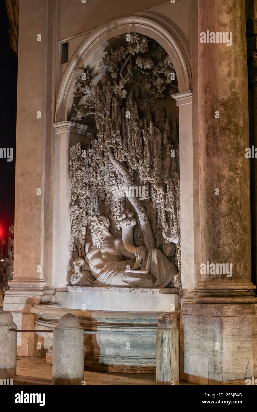 Fluss Tiber Brunnen von Quattro Fontane (die vier Brunnen) bei Nacht in der Stadt Rom, Italien, 16. Jahrhundert spätRenaissance Kunstwerk von Domenico Fo Stockfoto