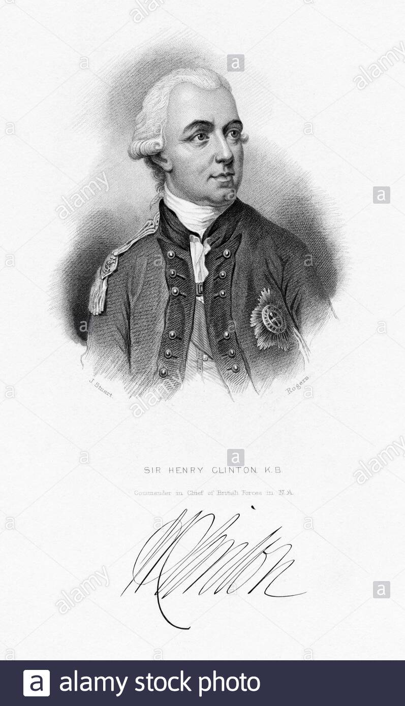 General Sir Henry Clinton, 1730 – 1795, war ein britischer Armeeoffizier und Politiker, der zwischen 1772 und 1795 im Unterhaus saß. Er ist am besten bekannt für seinen Dienst als General während des amerikanischen Unabhängigkeitskrieges. Stockfoto