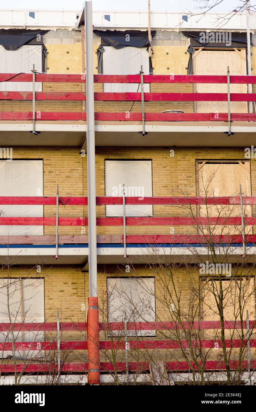 Nahaufnahme des Gerüsts eines Gebäudes im Bau Stockfoto