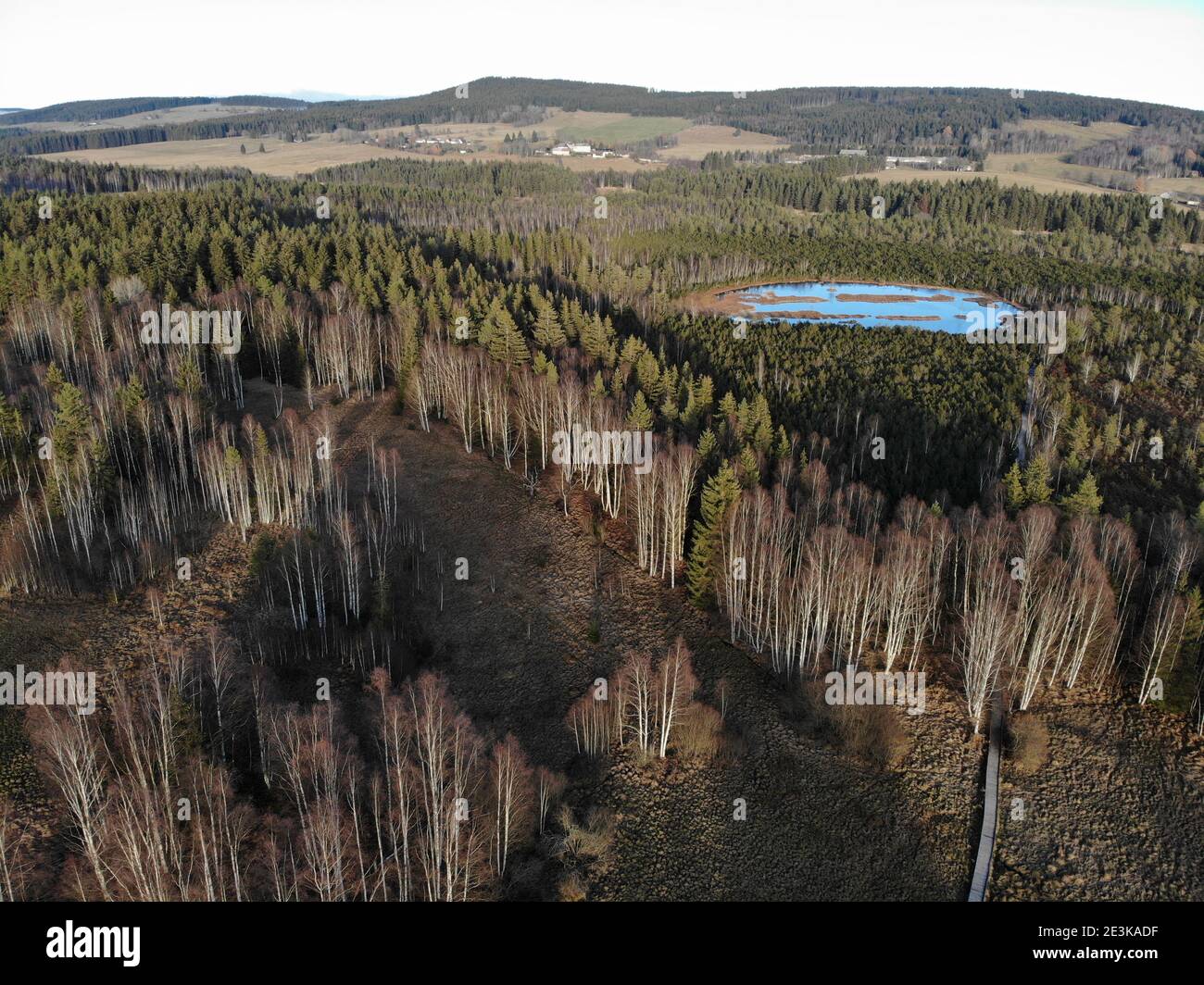 Luftaufnahme am kubova Slat See in sumava NP in tschechische republik Stockfoto
