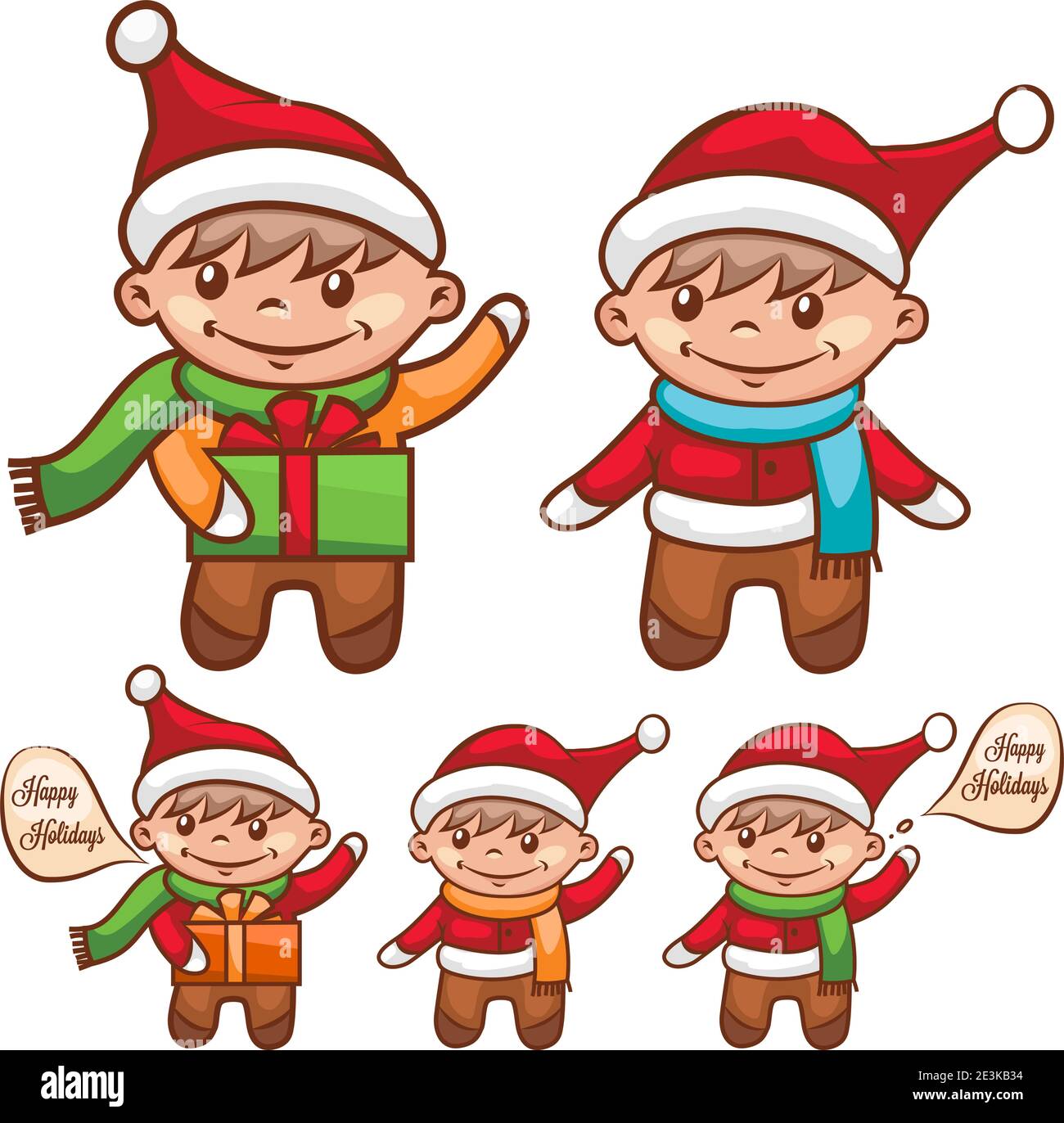 Netter kleiner Junge in Weihnachtsmann gekleidet. Vektorgrafik Weihnachten. Stock Vektor