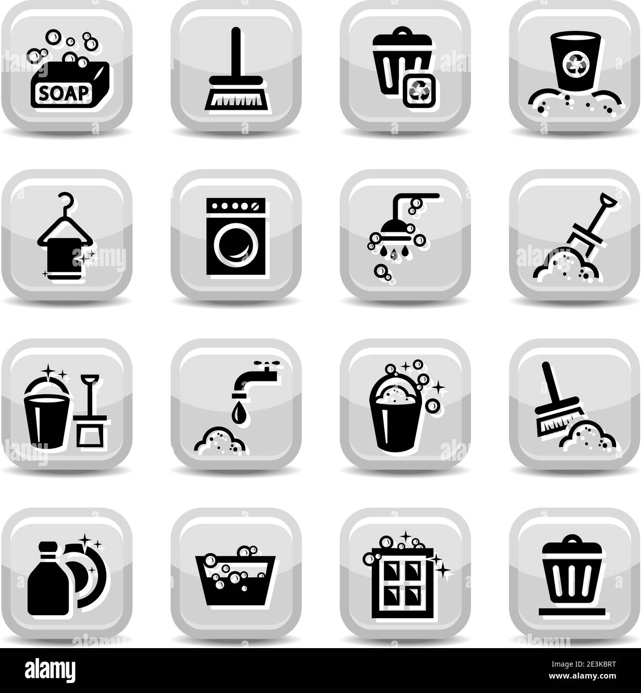 Reinigungssymbole für Web eingestellt. Alle Elemente sind gruppiert. Stock Vektor