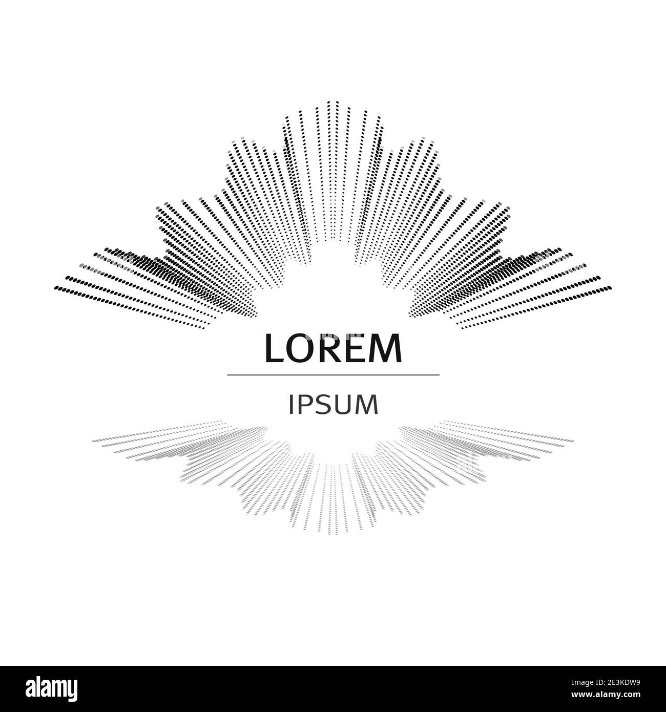 Schwarz, graue Vorlage für Logo, Emblem, Firmenzeichen, Symbol, Zeichen. Gepunktetes Muster, Text. Monochrom gefleckte Linien. Abstraktes Vektordesign Stock Vektor