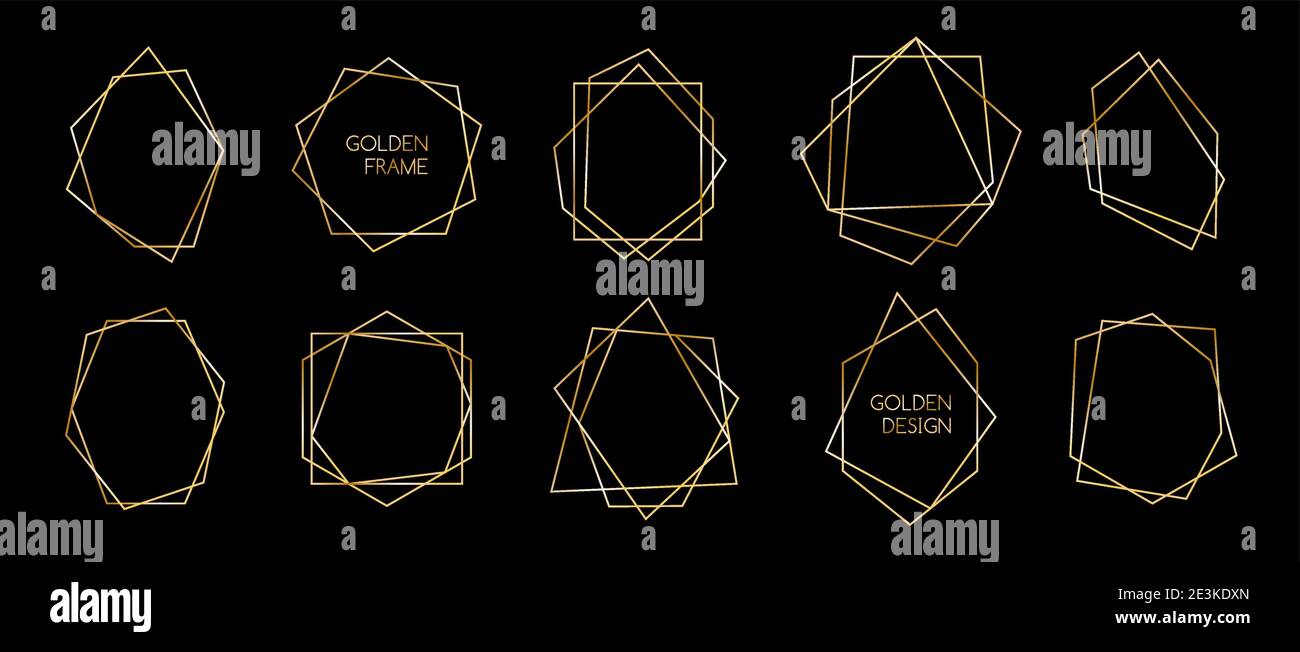 Set aus goldenen Polyeder trendigen Rahmen. Abstrakte geometrische dünne Linie Vektor-Ränder für Einladungen, Premium-Dekor Stock Vektor