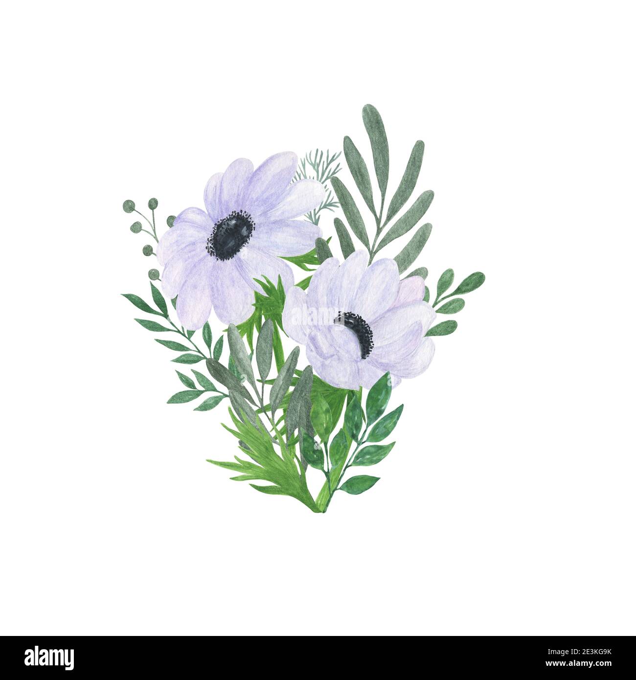 Weiße Anemone Blumenstrauß zarte Aquarell florale Illustration im Vintage-Stil, perfekt für Grußkarte, Banner, Hochzeit Einladung und Zugang Stockfoto