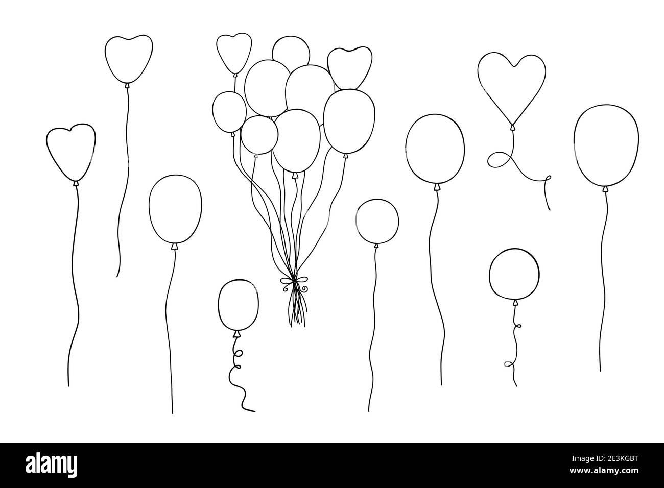 Luftballons mit Bändern Vektor-Illustration in einfachen Umriss handgezeichneten Stil für St. Valentine Liebe und Emotionen Urlaub Party Accessoires, Familienfeiern Dekor Stock Vektor