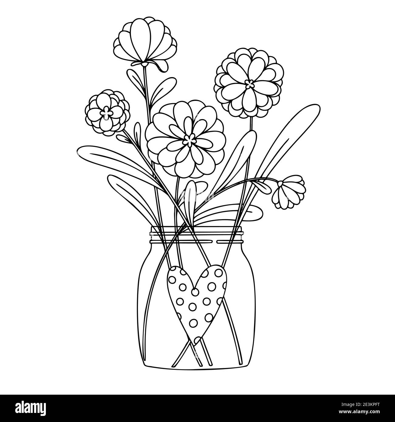 Blumen in einem Glas. Bouquet isoliert auf weißem Hintergrund. Vektorgrafik im Skizzenstil. Stock Vektor