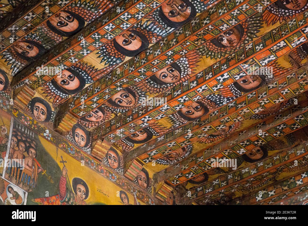 Gondar, Äthiopien - Mural der Cherubs in der Debre Berhan Selassie Kirche Stockfoto