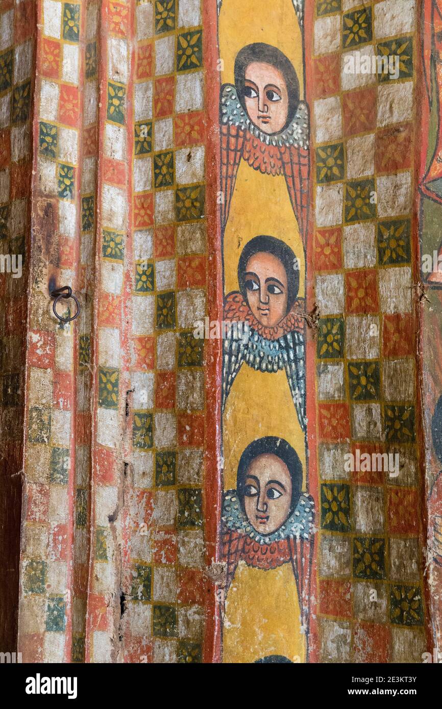 Gondar, Äthiopien - Mural der Cherubs in der Debre Berhan Selassie Kirche Stockfoto
