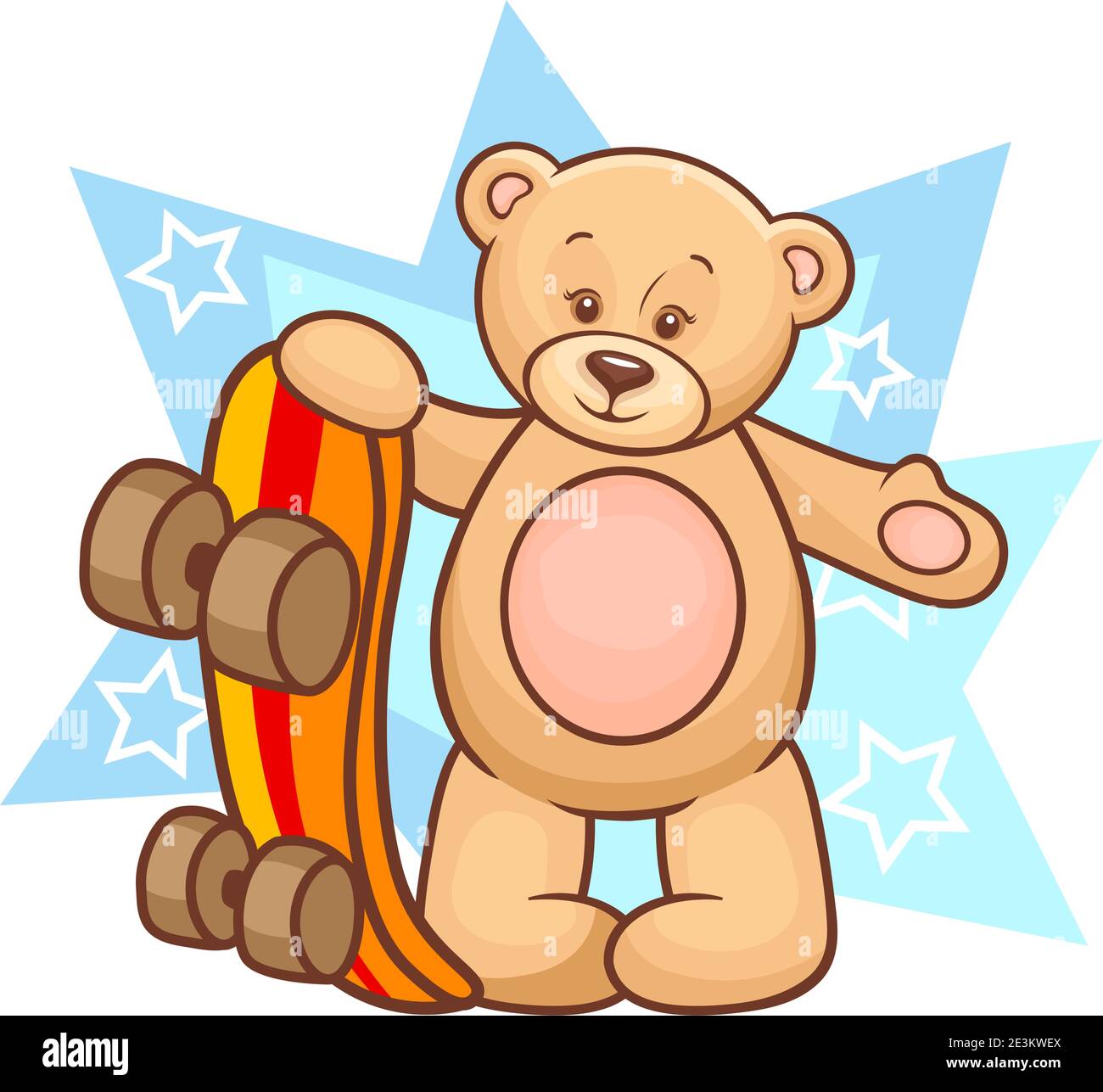 Farbenfrohe Illustration Des Niedlichen Teddybären Mit Skateboard. Stock Vektor