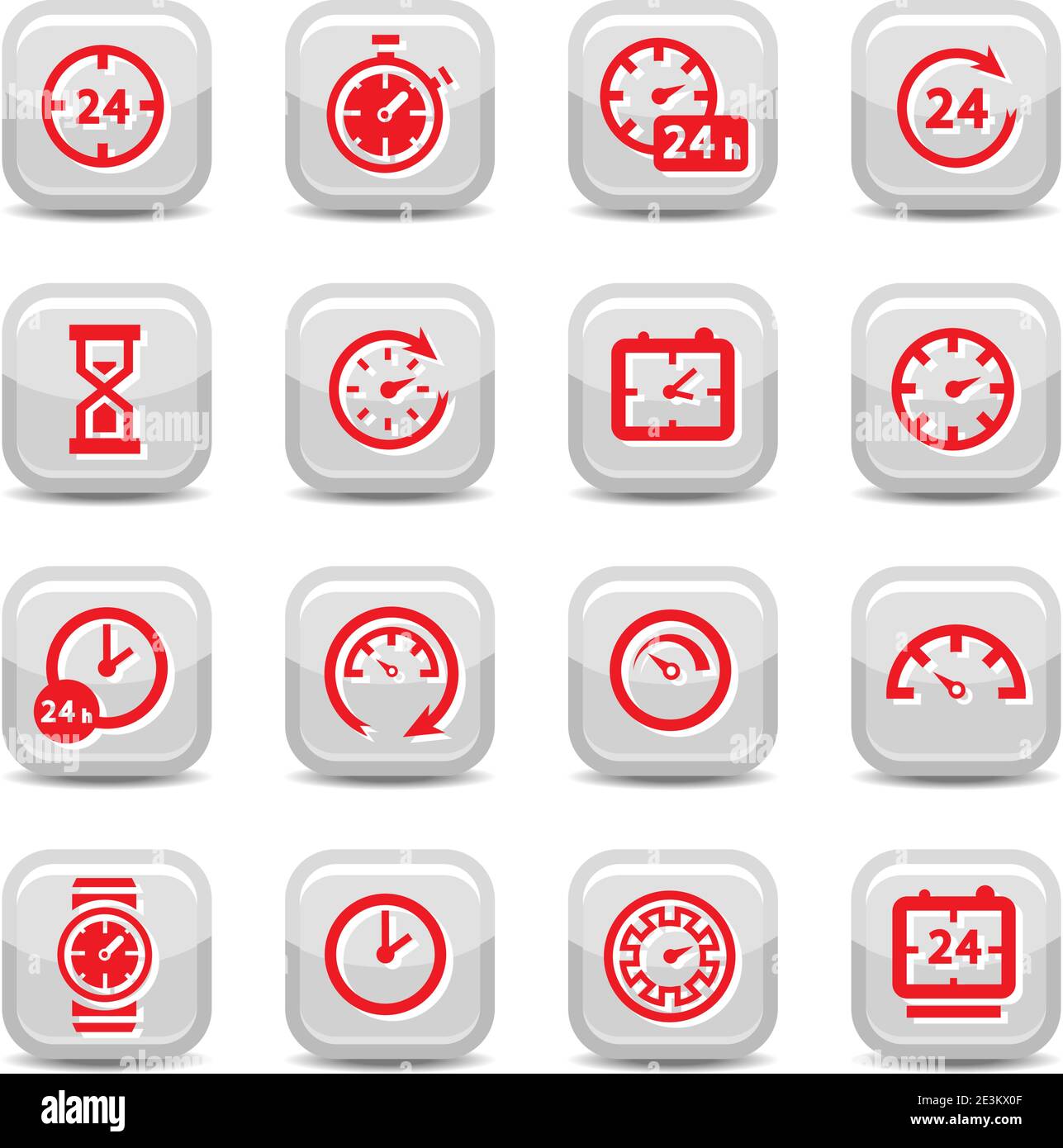 Uhrsymbol für Web und Handy eingestellt. Alle Elemente sind gruppiert. Stock Vektor