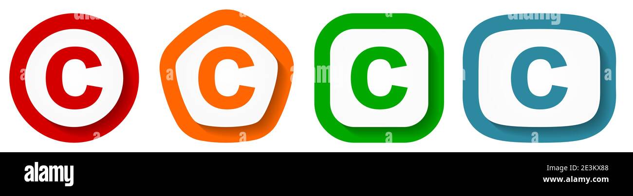 Copyright Vektor Icon Set, flache Design-Tasten auf weißem Hintergrund Stock Vektor