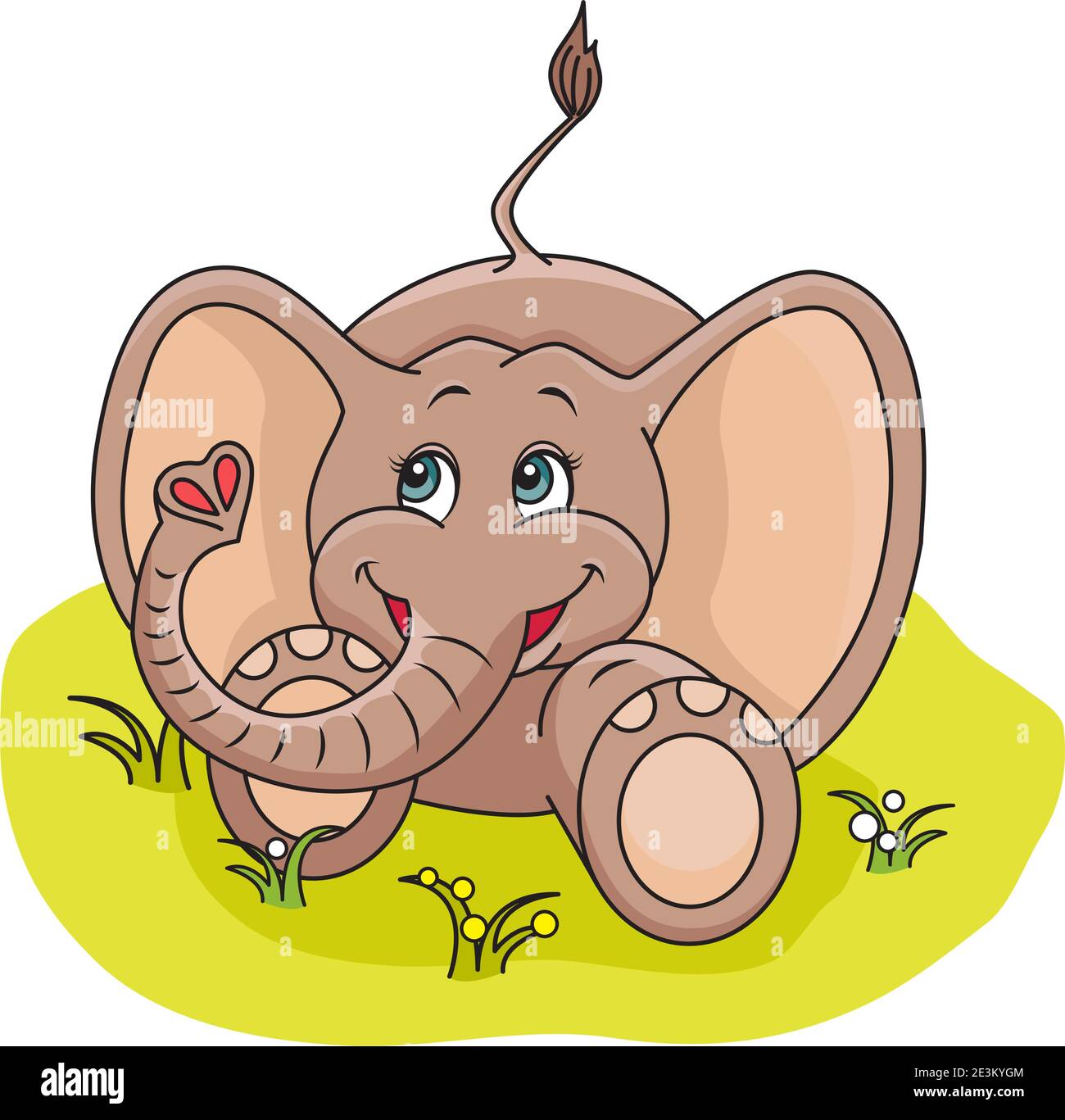 Illustration von niedlichen Baby Elefant spielen im Gras. Stock Vektor