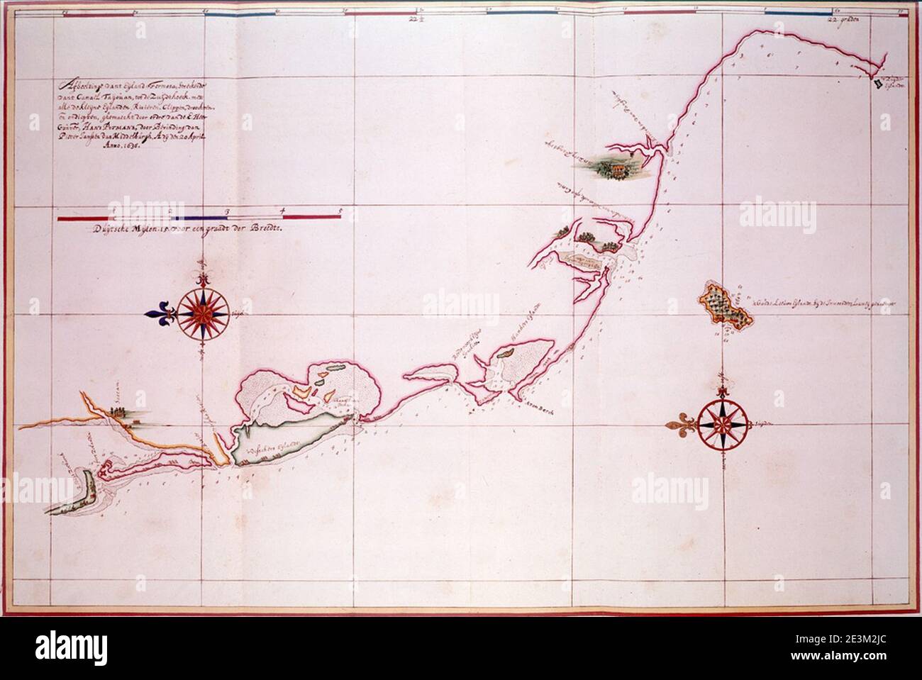 Karte der Westküste von Taiwan, Tayouan und Punkte Süd, c. 1636. Stockfoto
