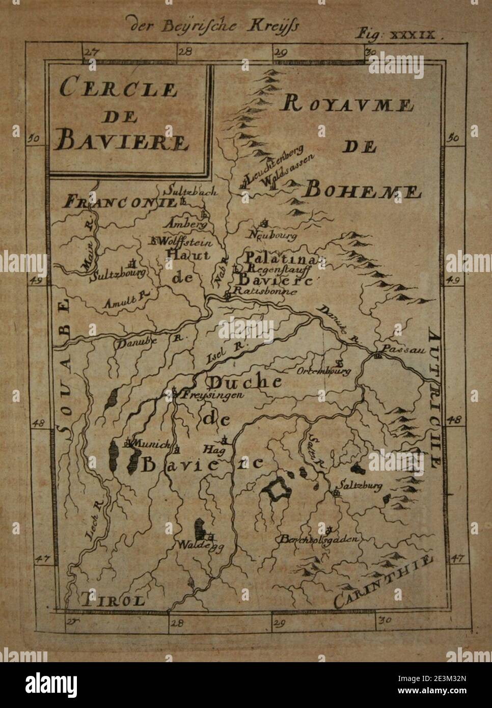 Karte von Bayern, 1685. Stockfoto