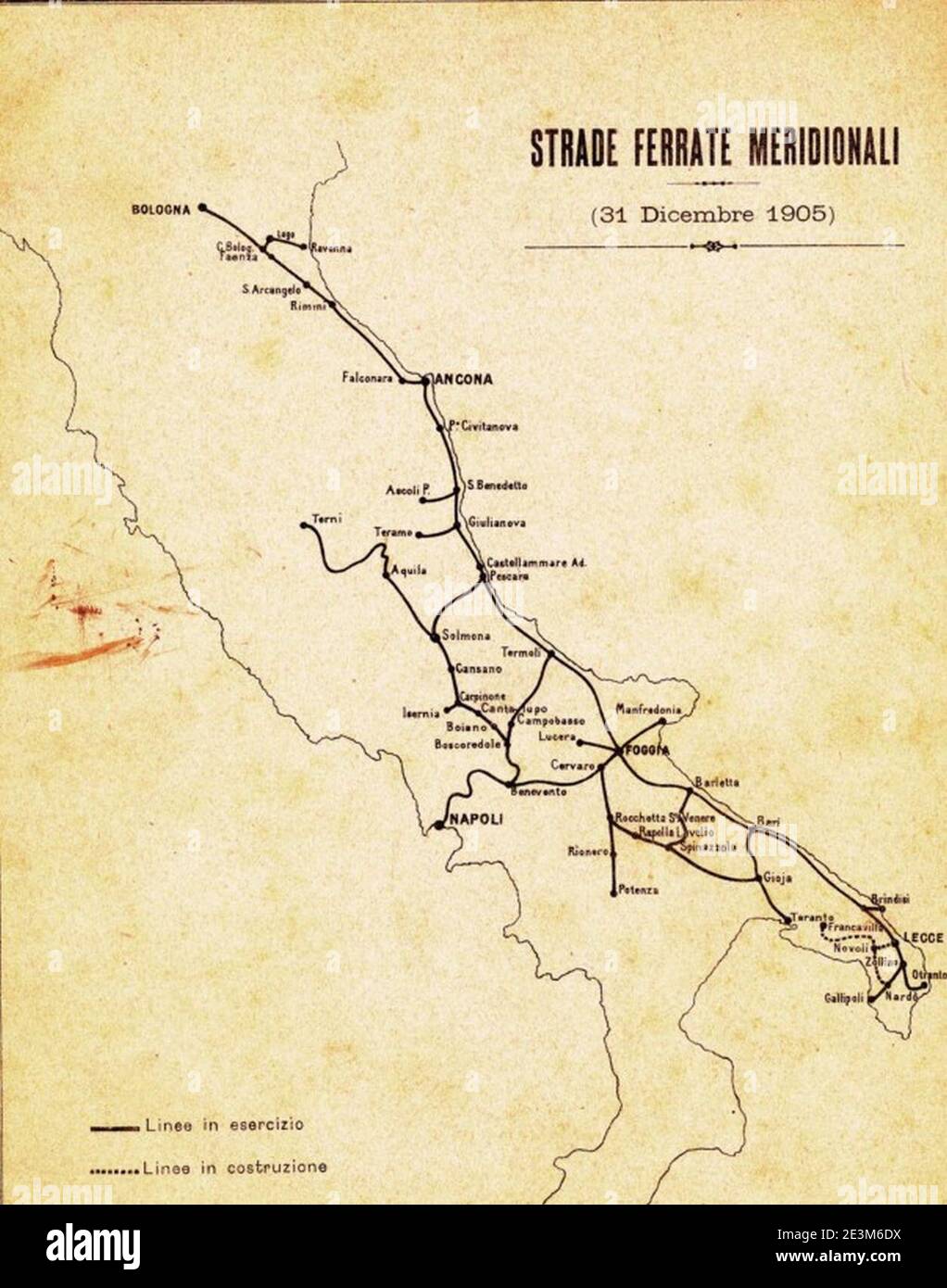Mappa delle linee ferroviarie gestite dalla Società italiana per le strade ferrate meridionali