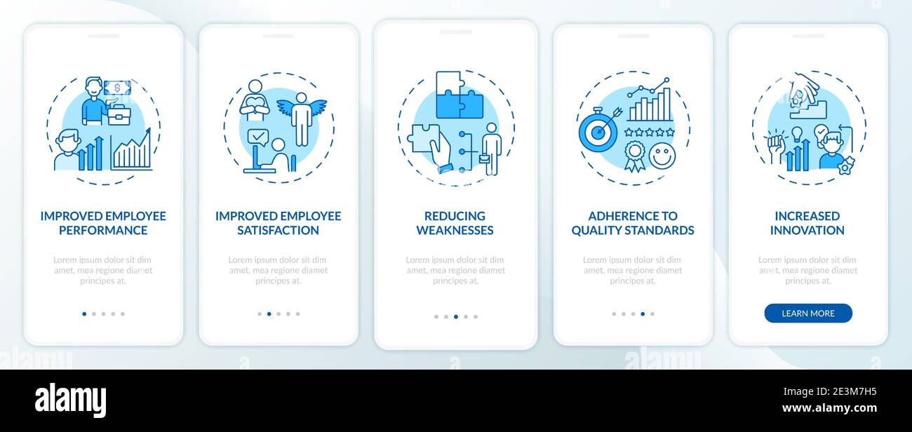Vorteile der Mitarbeiterentwicklung Onboarding Mobile App Page Screen mit Konzepten Stock Vektor