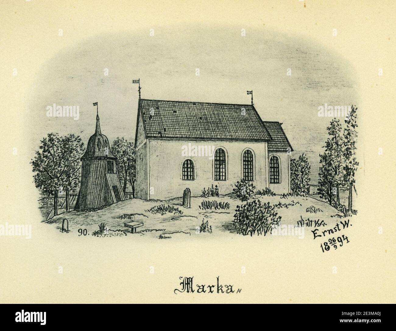 Marka kyrka 1894 (Ernst Wennerblad 1902). Stockfoto