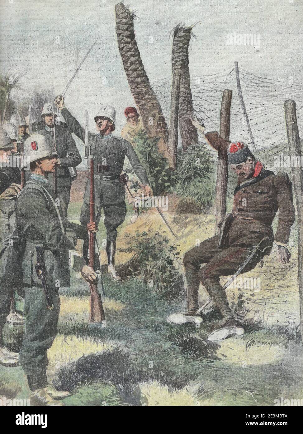 Die siegreichen ehren die Gefallenen - italienische Truppen mit ihren Waffen, um 1912 Stockfoto