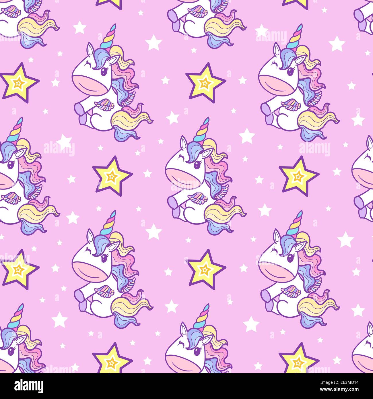 Nahtloses Muster mit Einhorn auf rosa Hintergrund. Vektor Stock Vektor