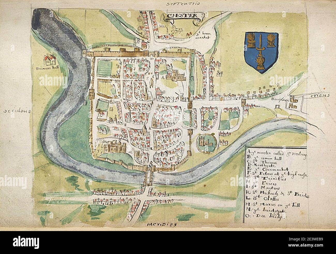 Karte von Chester (William Smith 1588). Stockfoto