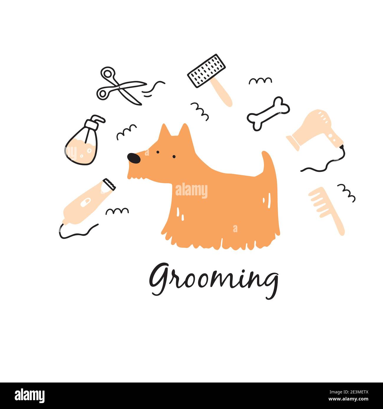 Niedlichen Welpen Hund Haustier Pflege. Cartoon Hund Figur Illustration für Tierhaare Pflege Salon Logo, Banner-Design. Haustierpflegekonzept. Stock Vektor