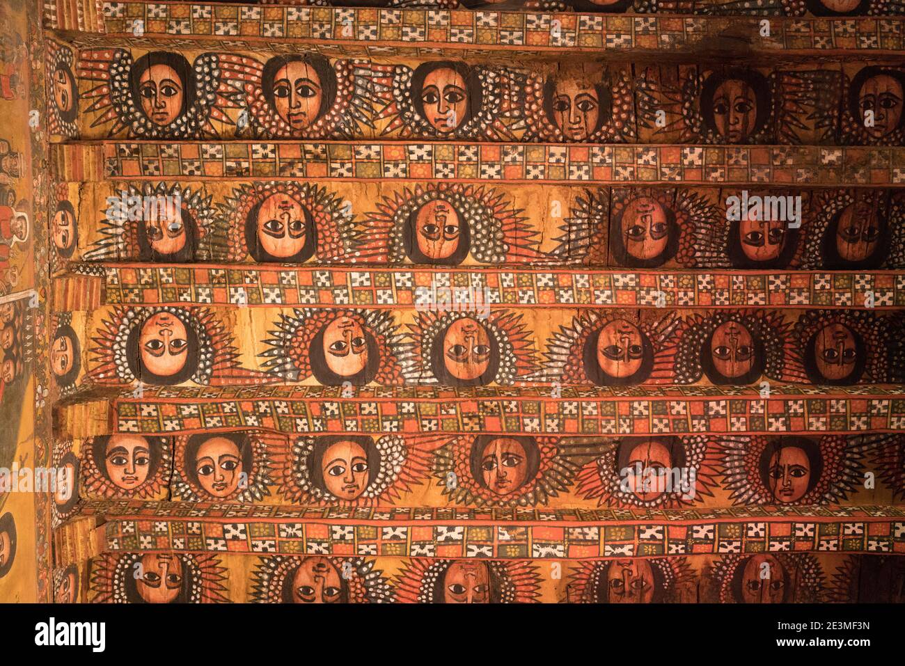 Wandbild von Cherubs in der Debre Berhan Selassie Kirche Stockfoto