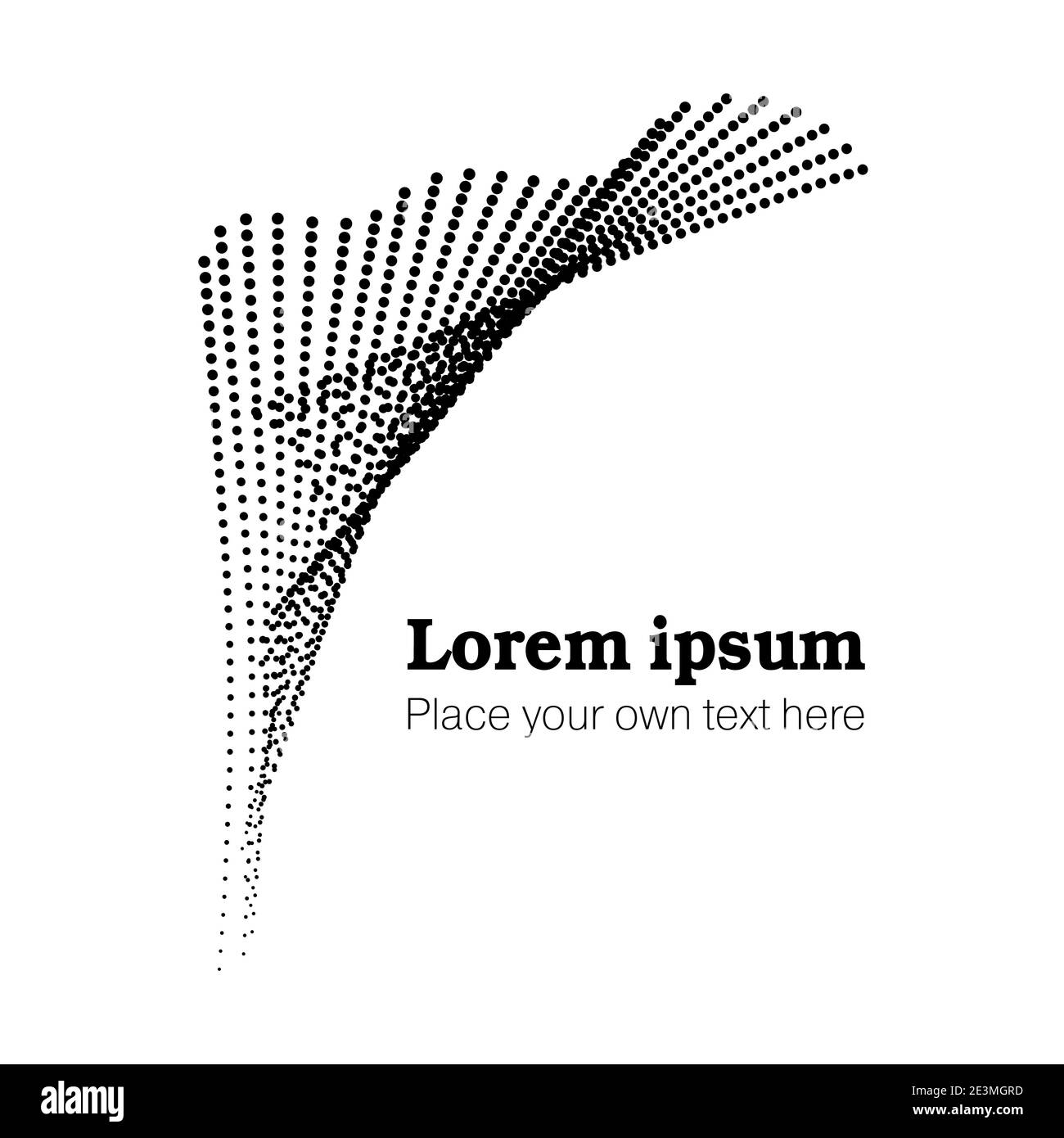 Vektor-Vorlage mit schwarzem gepunktetem Muster und Beispielüberschrift. Einfarbiges Logo, Icon-Design. Abstrakt winkende Form, gepunktete Linien. Weißer Hintergrund Stock Vektor