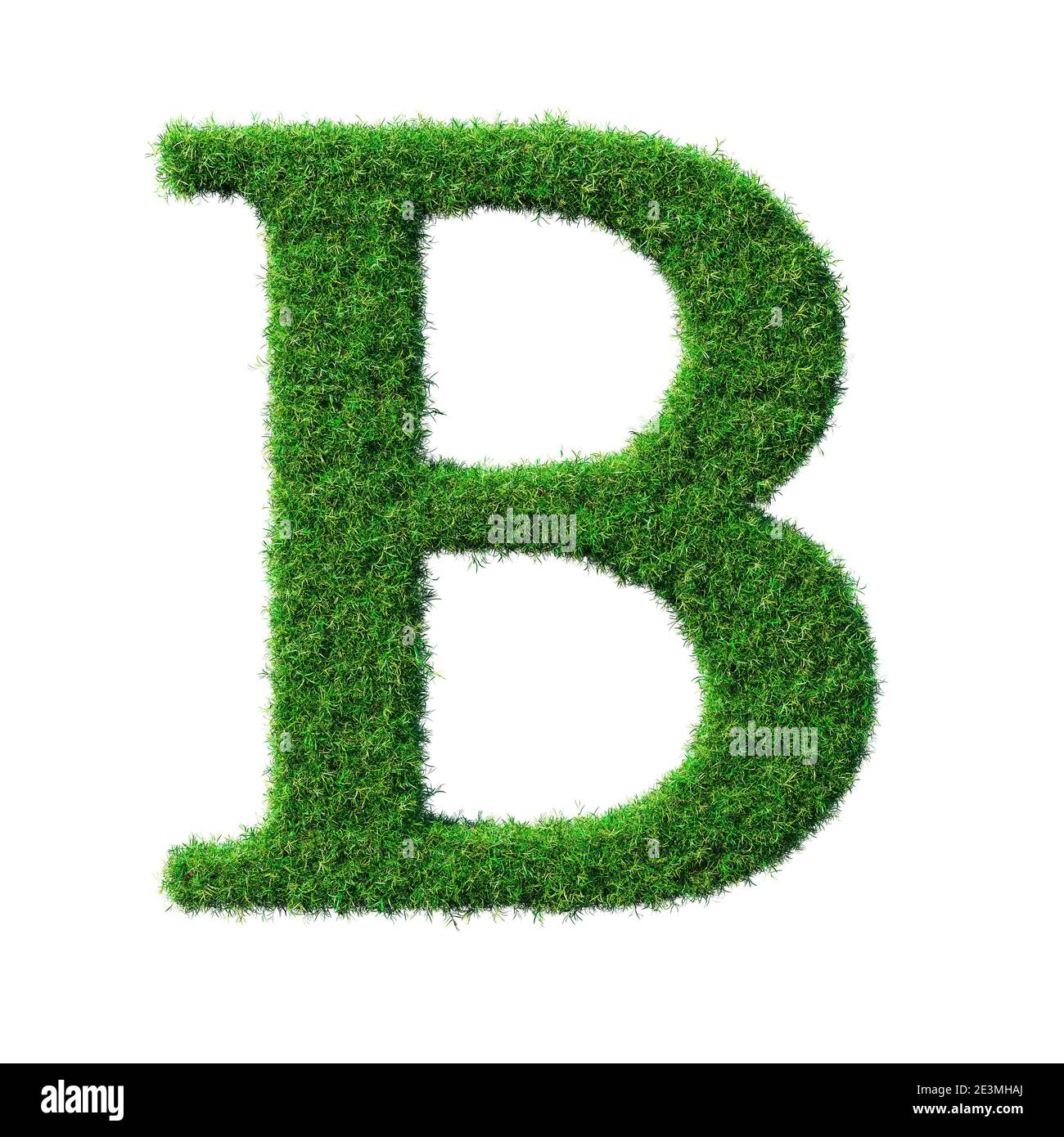 Buchstabe B aus grünem Gras isoliert auf weißem Hintergrund 3D-Illustration - Teil einer Serie Stockfoto