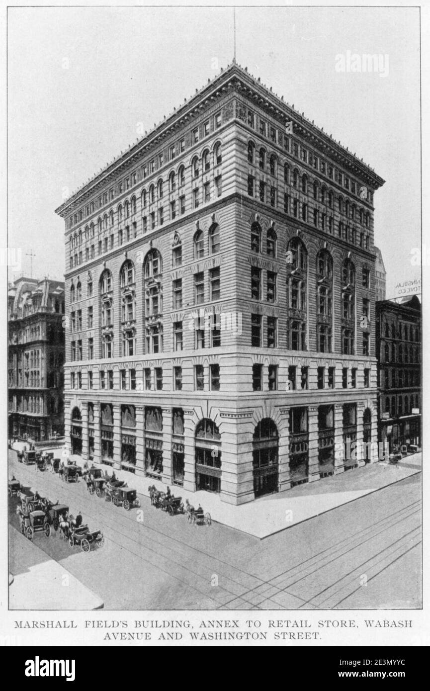 Gebäude Marshall Field's, Anhang zu den Store, Wabash Avenue und Washington Street, Chicago, Illinois. Stockfoto