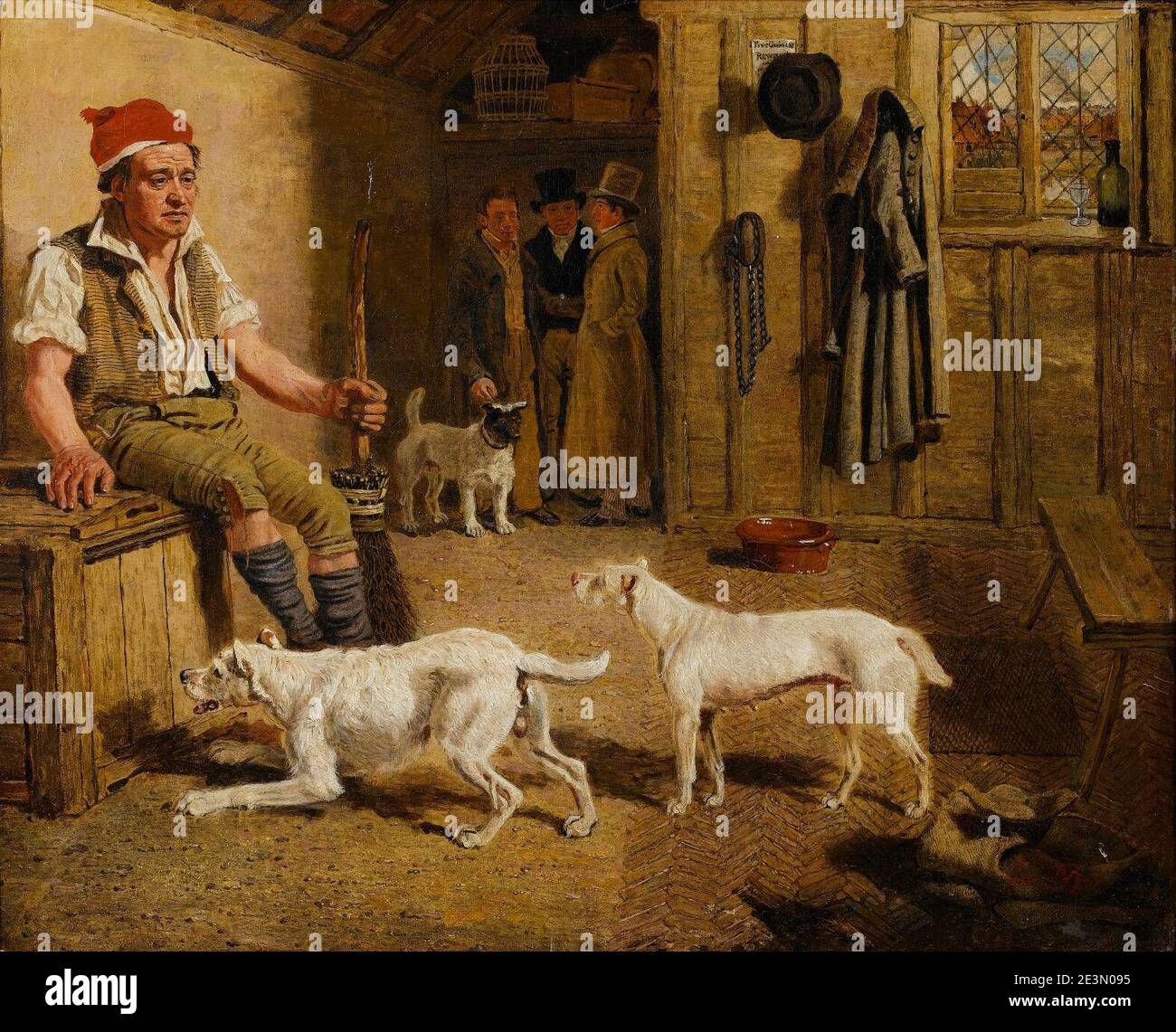 Lambert Marshall - eine Innenszene mit einem Diener und Parson Jack Russell Hunt Terriers. Stockfoto