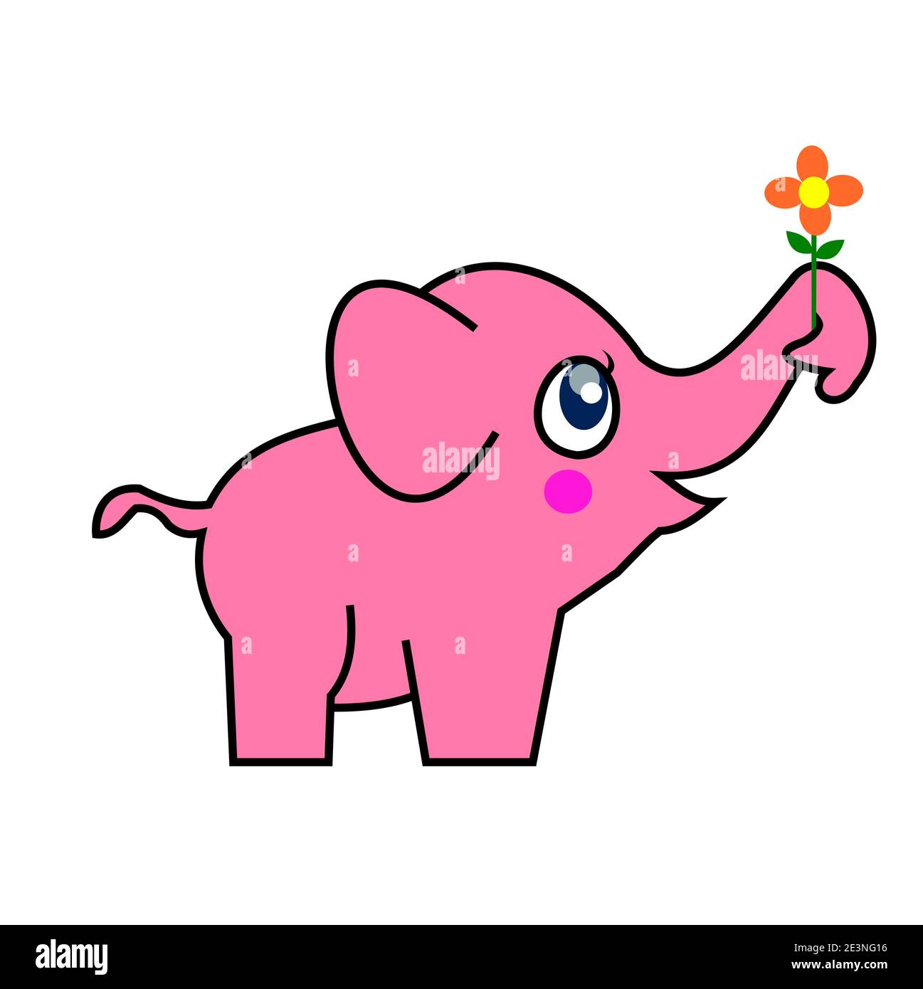 Der rosa Elefant halten und geben rosa Blume isoliert auf weißem Hintergrund, Symbol der Glückwünsche, Cartoons und Grafiken für Liebe und Valentinstag' Stock Vektor