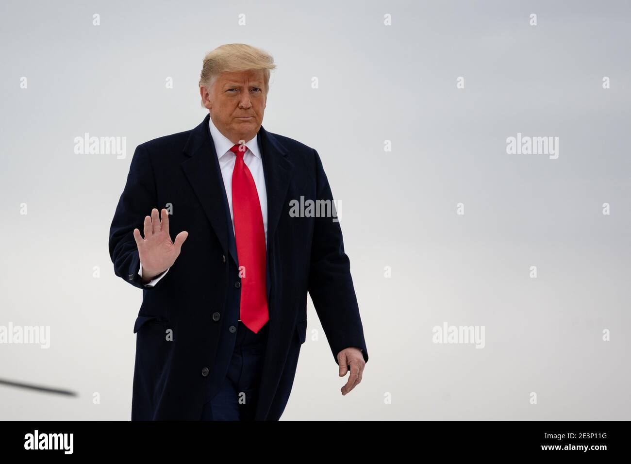 HARLINGEN, TEXAS, USA - 12. Januar 2021 - Präsident Donald J. Trump landet auf dem Valley International Airport in Harlingen, Texas Dienstag, Stockfoto