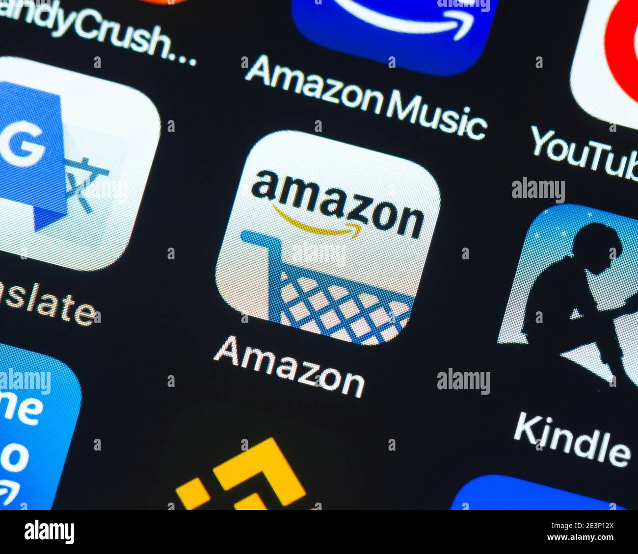 Amazon App-Symbol auf dem Apple iPhone-Bildschirm Stockfoto