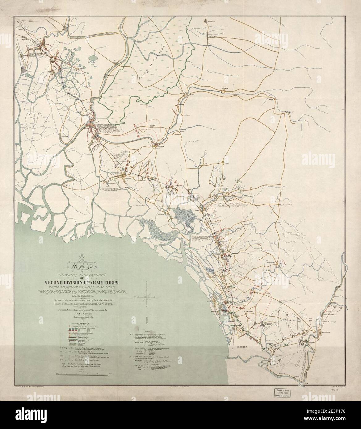 Karte zeigt Operationen der 2. Division, 8. Armeekorps, vom 1. März bis 31. Mai 1899 - Generalmajor Arthur MacArthur befehlend Stockfoto