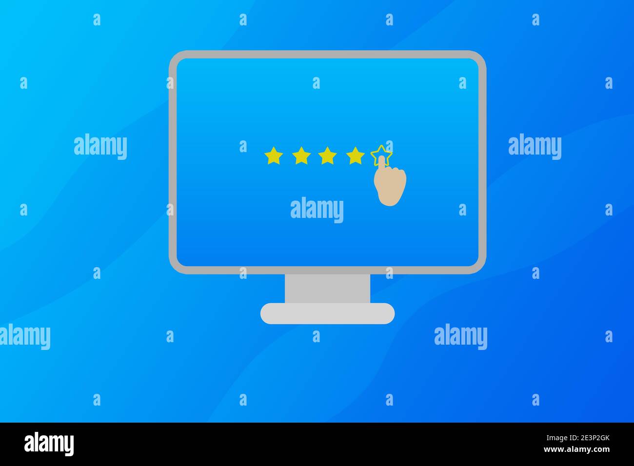 Fünf Sterne in einem Monitor-Bildschirm mit Hand, Kunde oder Benutzer setzen die fünf Sterne für eine gute Erfahrung in Website oder Online-Erfolgsgeschäft. Stockfoto
