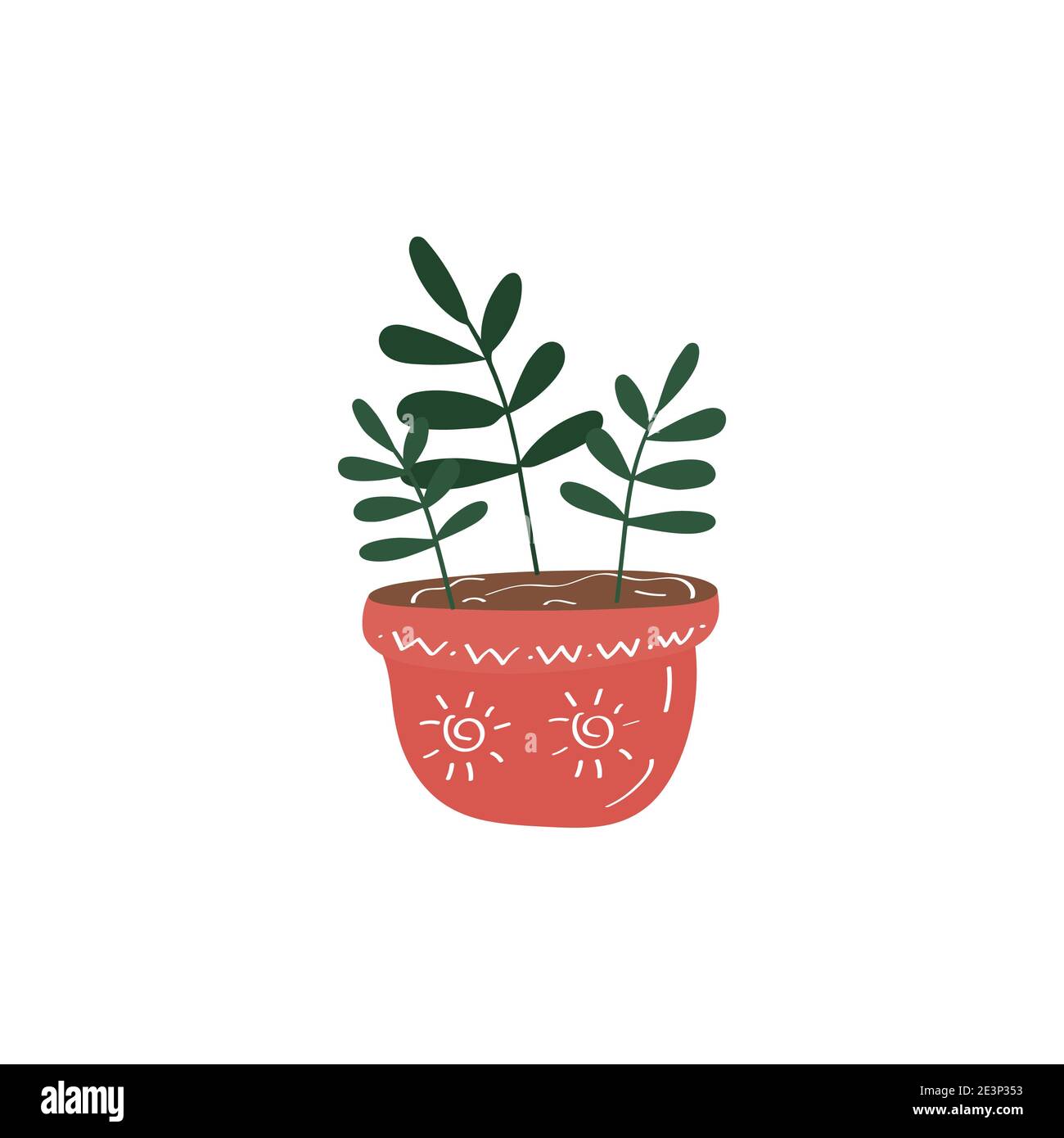 Hausanlage. Blumen im Topf. Symbol „Ficus“. Handgezeichnete Vektorgrafik Doodle Illustration Stock Vektor