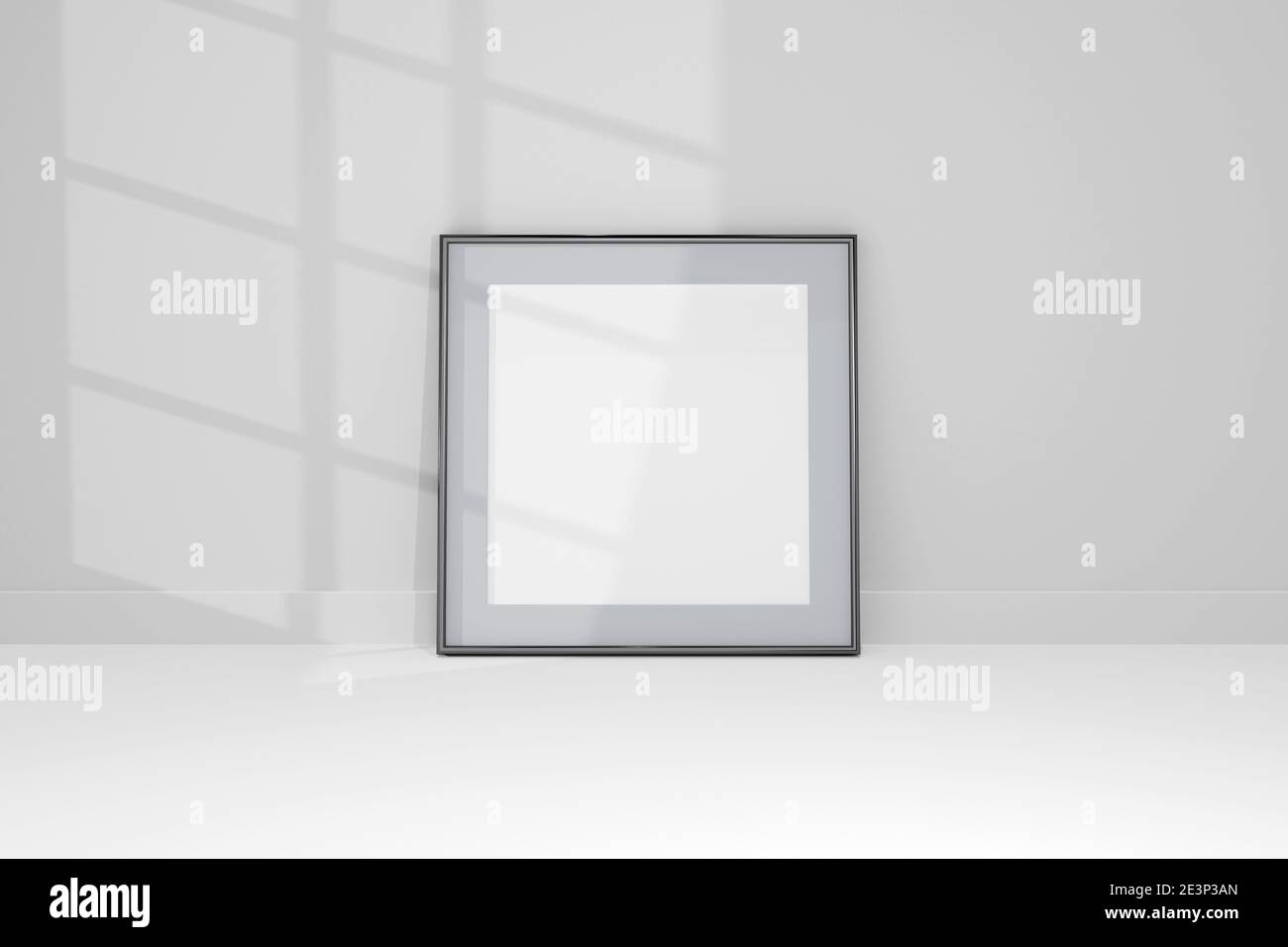 3d Mockup schwarz Rahmen Foto an der Wand mit Schatten. Stockfoto
