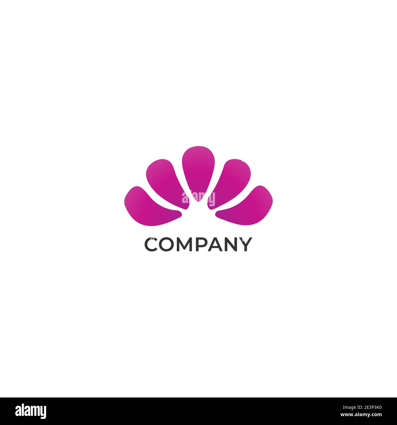 Abstrakte dekorative Blütenblätter Logo Design-Vorlage isoliert auf weißem Hintergrund. Radiance energi Vektordarstellung. Violett-violette Verlaufsfarbe Stock Vektor