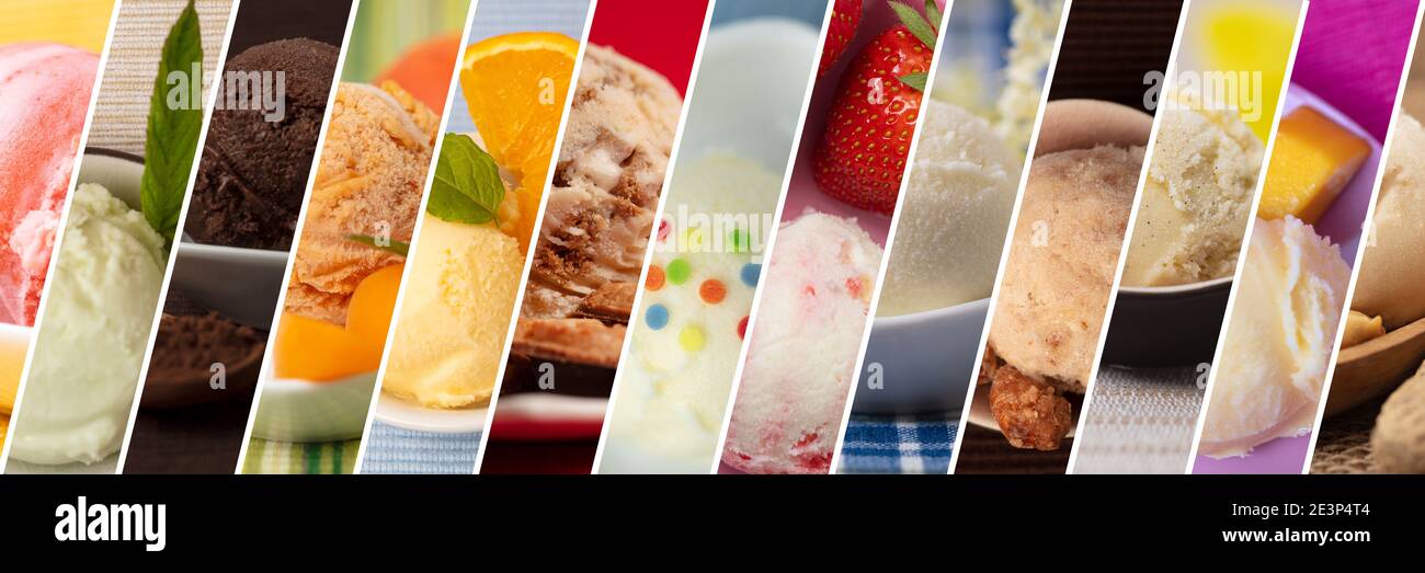 Eis Hintergrund Header mit vielen verschiedenen bunten Eis Geschmacksrichtungen Stockfoto Eis Hintergrund Header mit vielen verschiedenen bunten Eis Geschmacksrichtungen Stockfoto