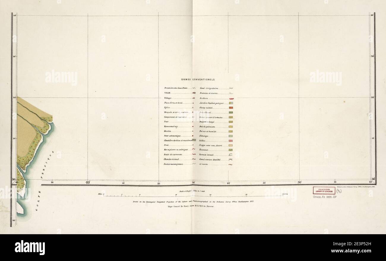 Karte der türkisch-persischen Grenze - erstellt von russischen und Englische Offiziere in den Jahren von 1849 bis 1855 Die Skala von 1-73,050 und reduziert auf die Skala von 1-253,440 oder 4 englische Meilen bis 1 Zoll Stockfoto