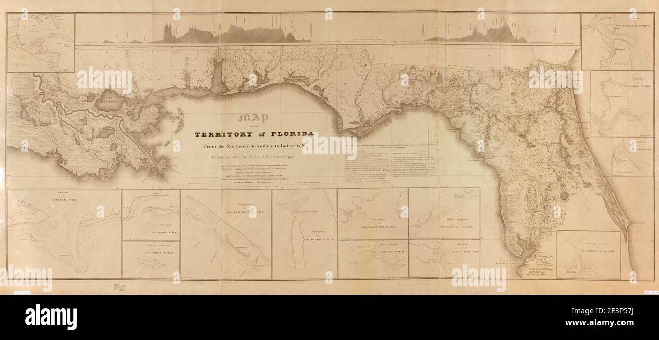 Karte des Territoriums von Florida, von seiner nördlichen Grenze zu lat. 27 30 N, verbunden mit dem Delta des Mississippi - im Anhang zum Bericht des Board of Internal Improvement vom Febr. 19. Stockfoto