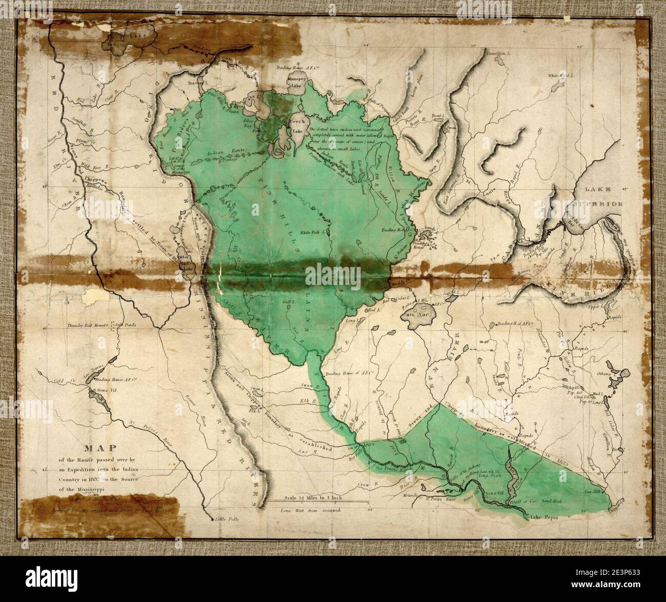 Karte der Route, die von einer Expedition in passiert ist Das indische Land im Jahr 1832 an die Quelle der Mississippi Stockfoto