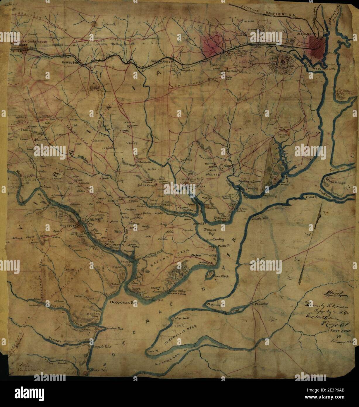 Karte des Potomac Flusses, VA. - von Alexandria bis unterhalb des Occoquan. Stockfoto