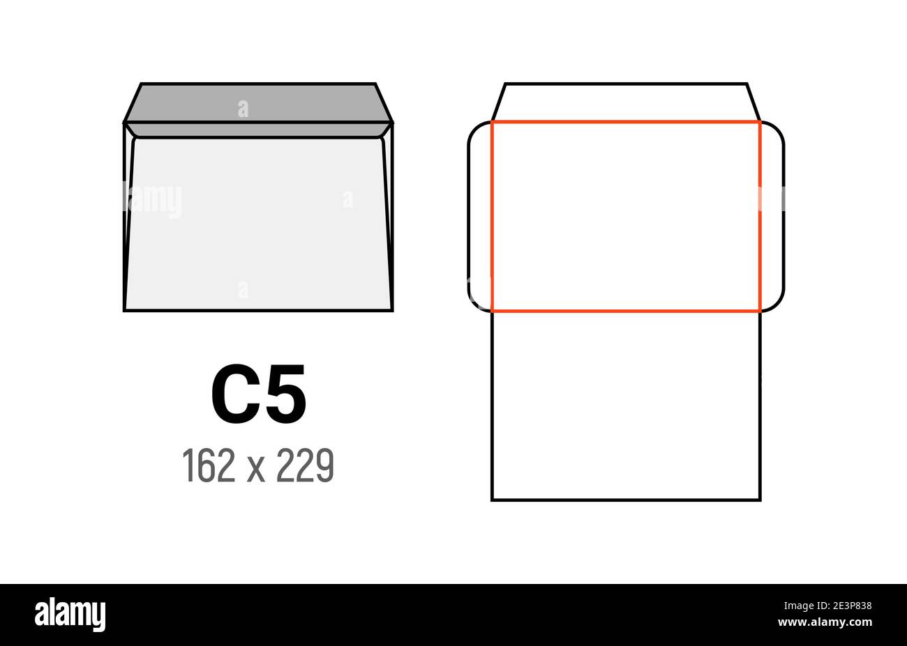 C5 Umschlag Mockup a5 weiße Schablone Zuschnitt Größe Stock Vektor