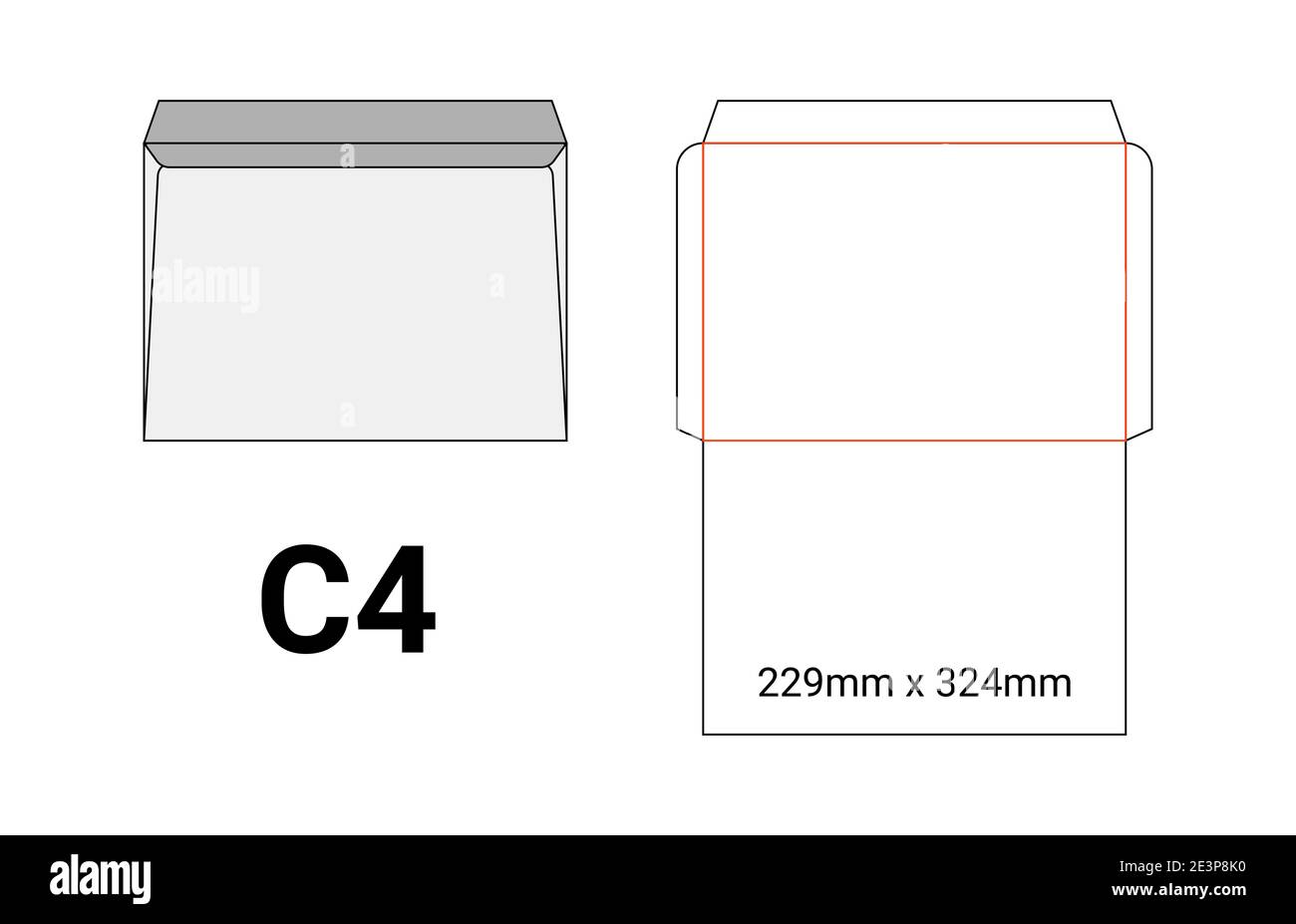 C4 Umschlag Mockup a4 weiß Vorlage Zuschnitt Größe Stock Vektor